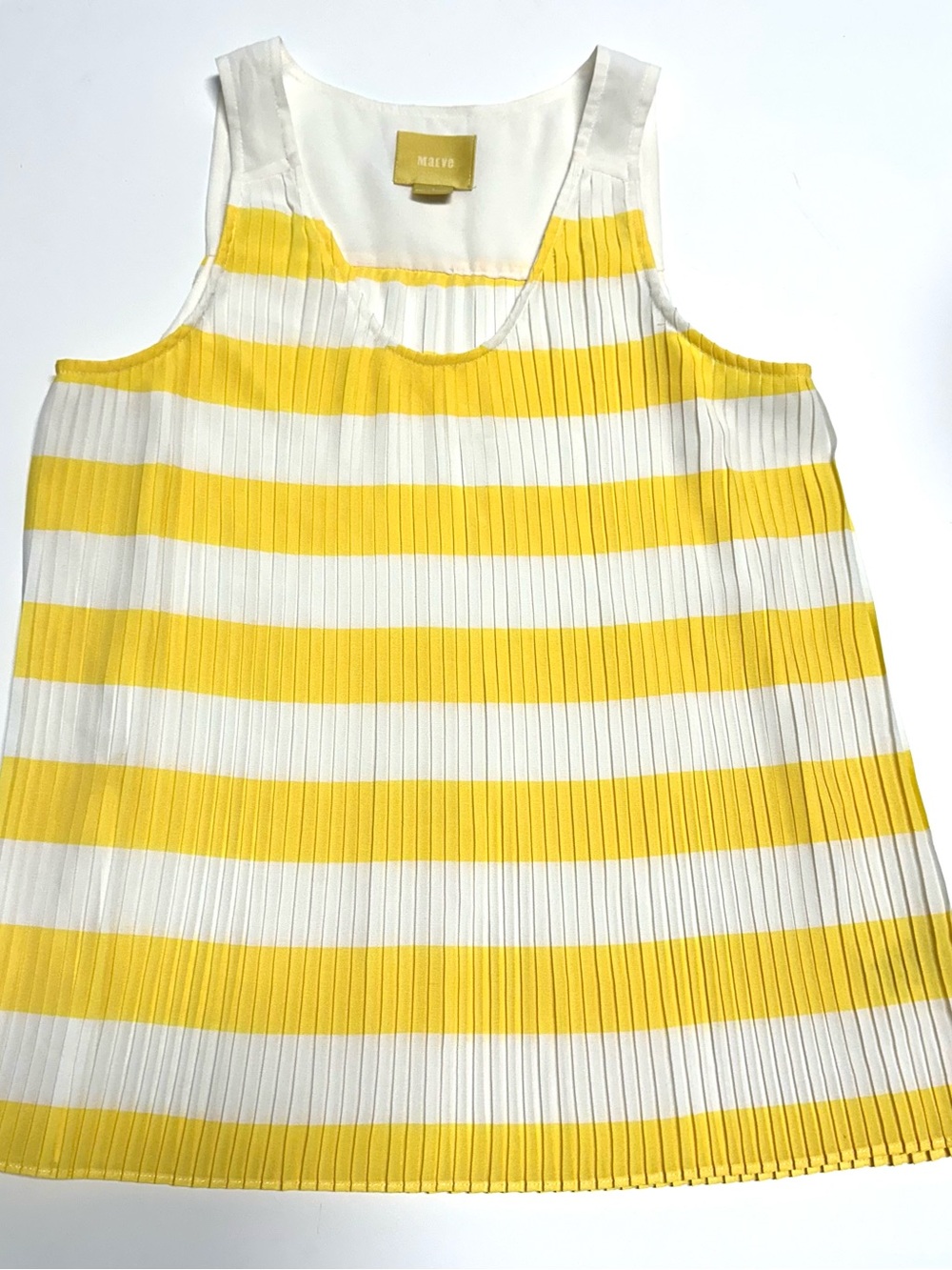 Maeve Anthropologie Yellow White Pleated Striped Tank Top Size 4